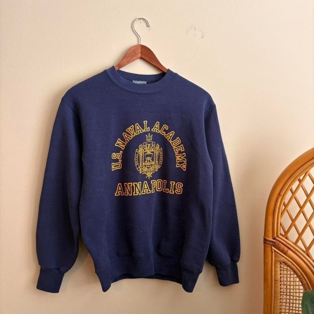 VTG 70's 80's Naval Academy Annapolis Military Crest Fock Style Pullover Crew